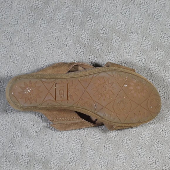Ugg Size 9 Tan Suede & Cork Wedge Heel - Picture 6 of 6